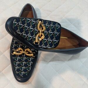 Tory Burch Black and Gold Patterned Loafers